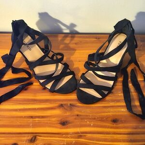 Black ankle lace-up heels